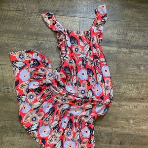 NWT Eesome Red Floral Flutter Sleeve Midi Dress Boho Tiered Tomato Medium dk7645